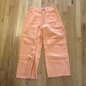 Back Beat Co Coral Orange Hemp Organic Cotton Cargo Wide Leg Cropped Pants Sz S